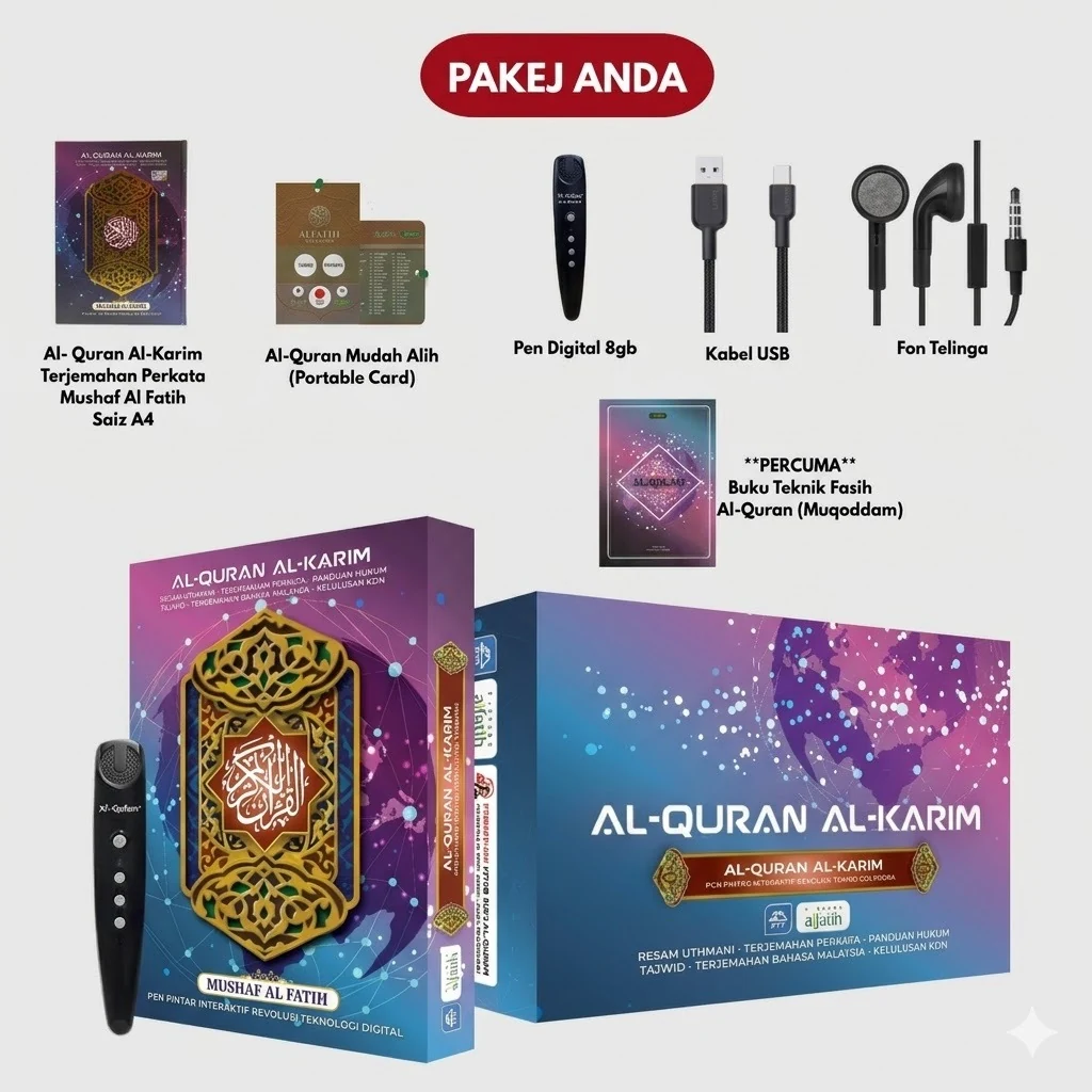 Set Lengkap Mushaf Al-Fatih A4 Pen Digital - Pakej Lengkap
